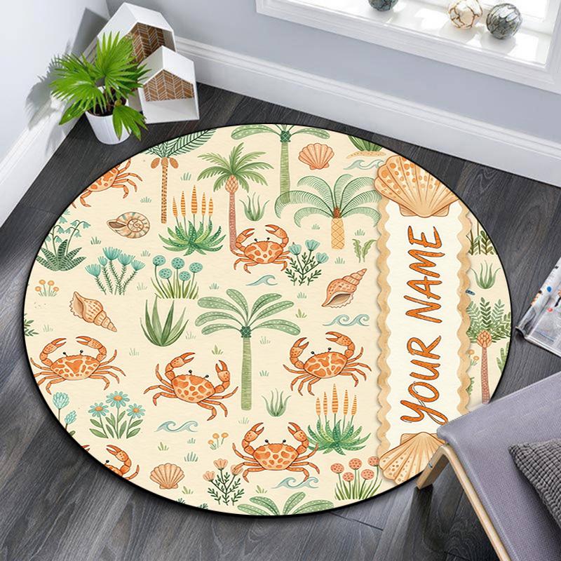 Custom Name Custom Wildlife Round Area Rug,Carpet Rug for Living Room Bedroom Sofa Playroom Decor,Non-slip Floor Mat
