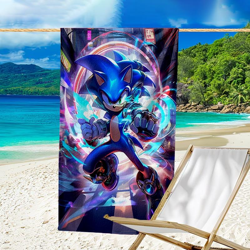 1pc Sonic1 Beach Towel, Beach and Seaside Swimming Pool Equipment, Fashion Pattern, Rectangular, Travel Essentials