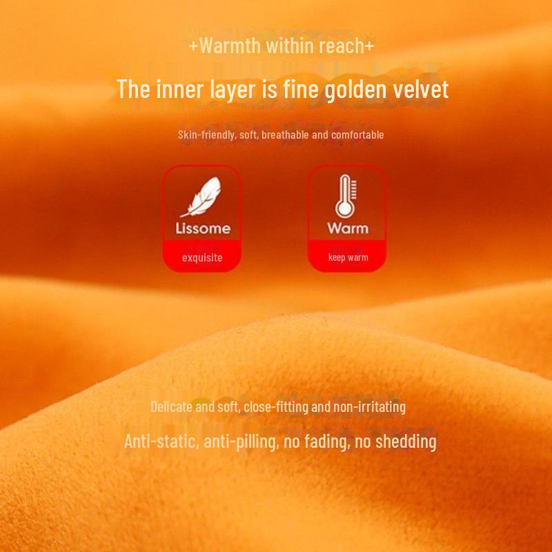 Мужской теплый жилет из золотистого бархата - плюс бархат, утолщенный, однотонный, круглая горловина, облегающая нижняя рубашка