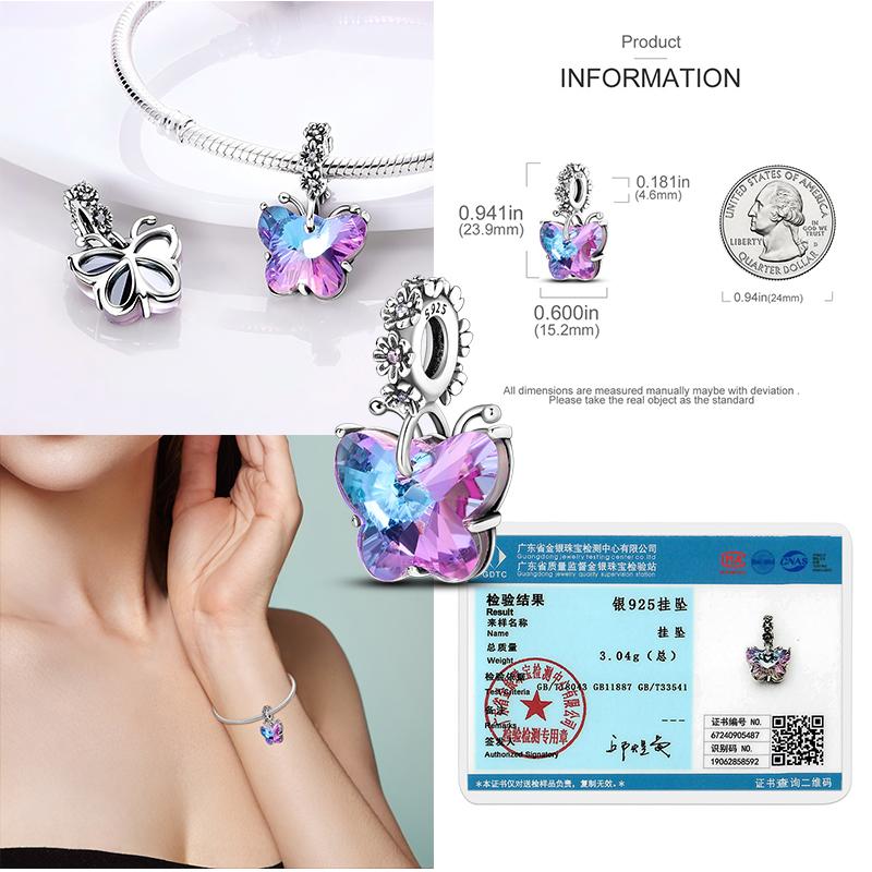 925 Silver Purple Series Butterfly Aries Gemini Safety Chains Fit Original Bracelet DIY Jewelry Making Gift For Women