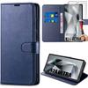 Case and Tempered Glasses - Efconnection - for Samsung Galaxy S24 Ultra - Navy Blue - Leather Effect - 360° Protection