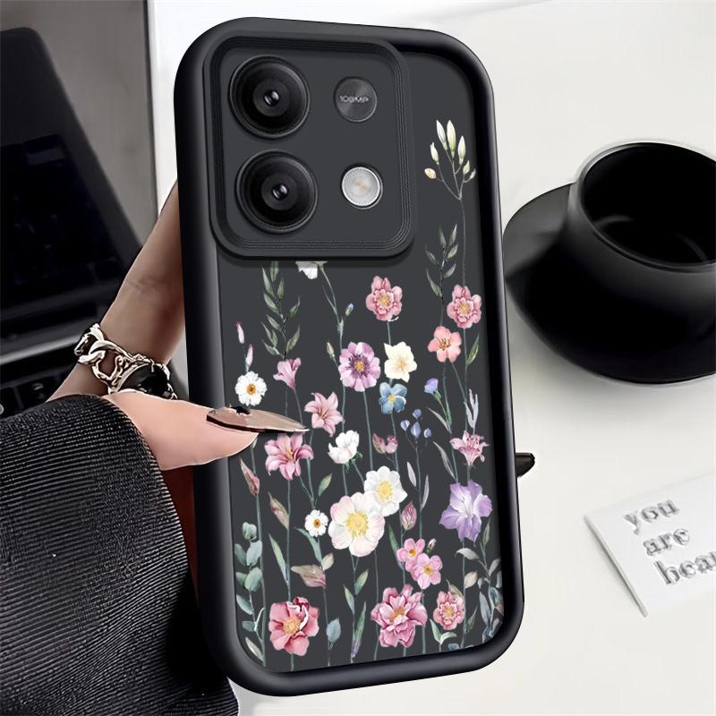 Мягкий матовый чехол для телефона с цветочным узором для Xiaomi 14T 13T Poco F6 X6 Pro Redmi Note 14 Pro 13 12 11 10 TPU противоударный защитный бампер для объектива