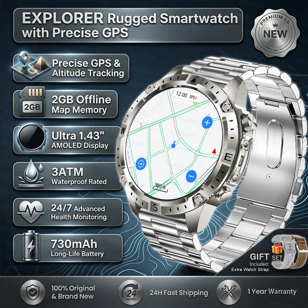 Новые Военные Спортивные Смарт-часы с GPS для Мужчин, Водонепроницаемые для Плавания, Фитнес-трекер, Батарея 730 мАч, 2 ГБ ОЗУ, Офлайн-карты, Смарт-часы Мужские