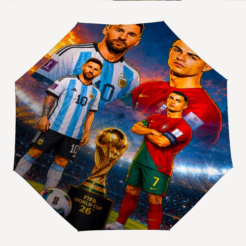 Модный складной зонт с автоматическим открытием/закрытием Messi & Ronaldo. Портативный и складной, идеально подходит для подарка, путешествий и повседневного использования.