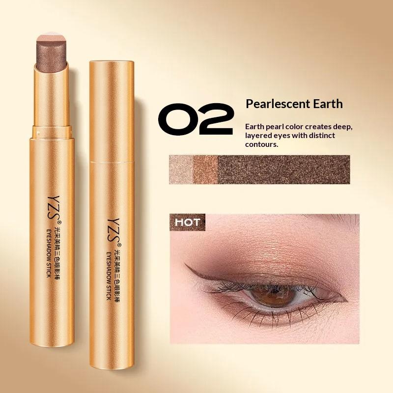 Three Color Eye Shadow Stick Gradient Delicate Shiny Waterproof Glitter Eye Shadow Waterproof Long-Lasting Eye Cosmetics