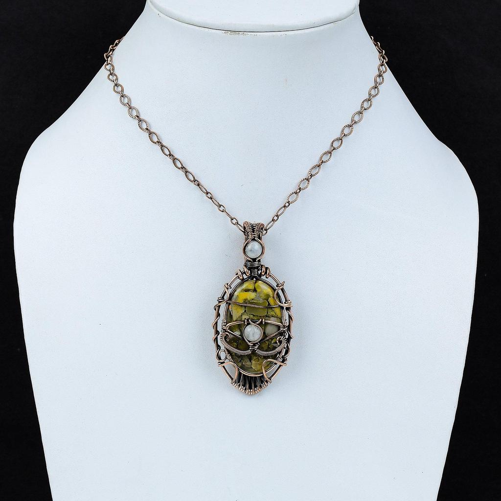 Медный кулон с яшмой, медная проволока, кулон с лунным камнем, кулон с дурного глаза, кулон с драгоценным камнем, медная проволока ручной работы, ювелирные изделия