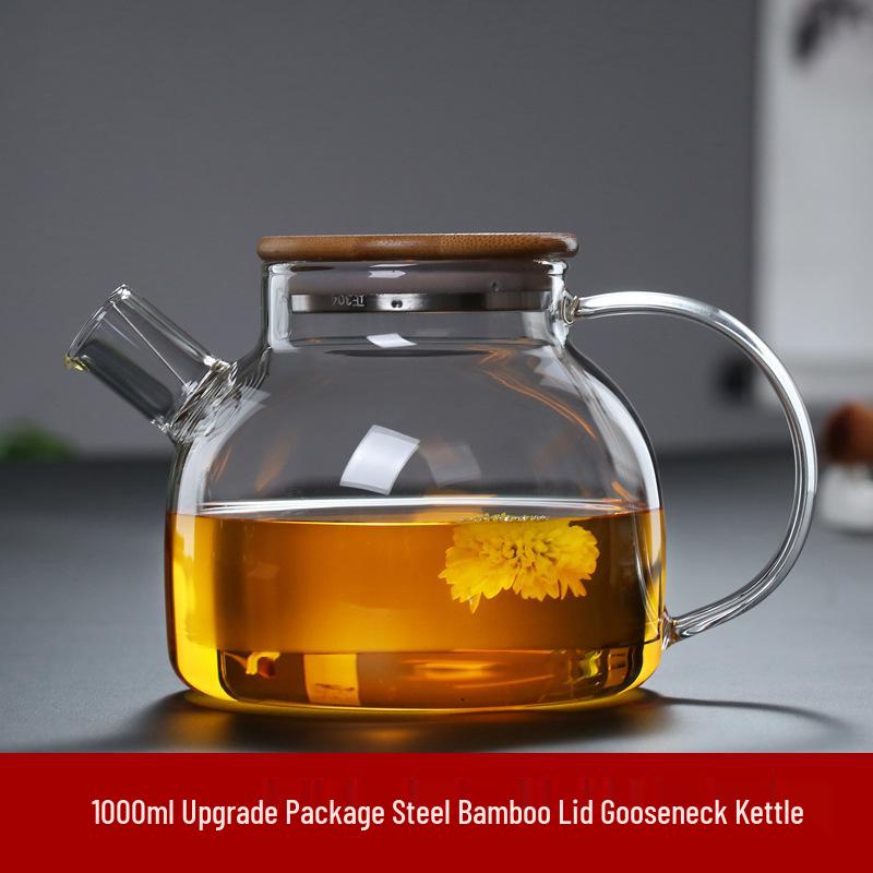 Heat-Resistant Borosilicate Glass Kettle with Bamboo Lid for Hot or Cold Water