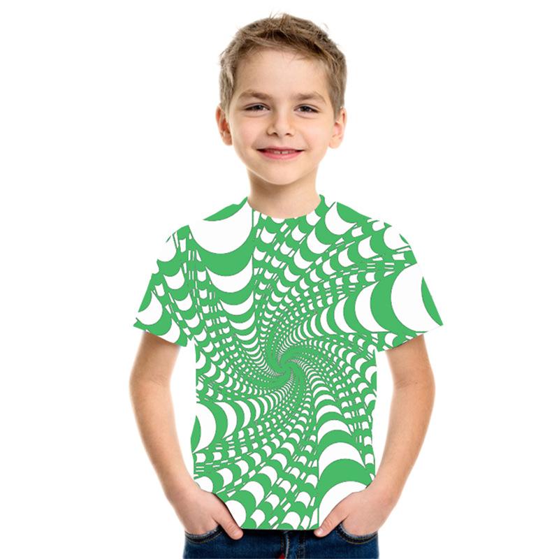 Summer Round Neck 3D Geometric Pattern Printed Top Fashionable Casual Short Sleeved Children's Boy T-shirts