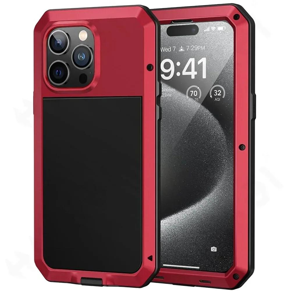 Чехол для iPhone 17 16 15 14 13 12 11 Pro Max XS XR 8 7 Plus SE Металлический Прочный 360 Полная Защита Корпуса Ударопрочный Бронированный Защитный Чехол