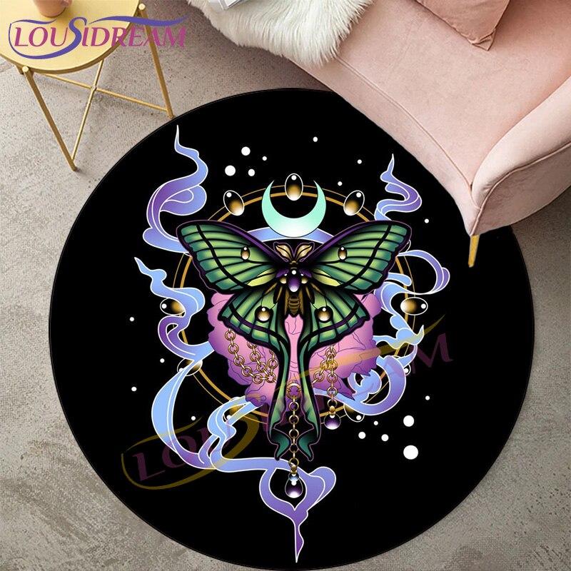 Ковры Death Moth для гостиной, ковер, готический череп, круглый ковер, напольный коврик, ковер с бабочкой, луной и звездой, коврик для двери