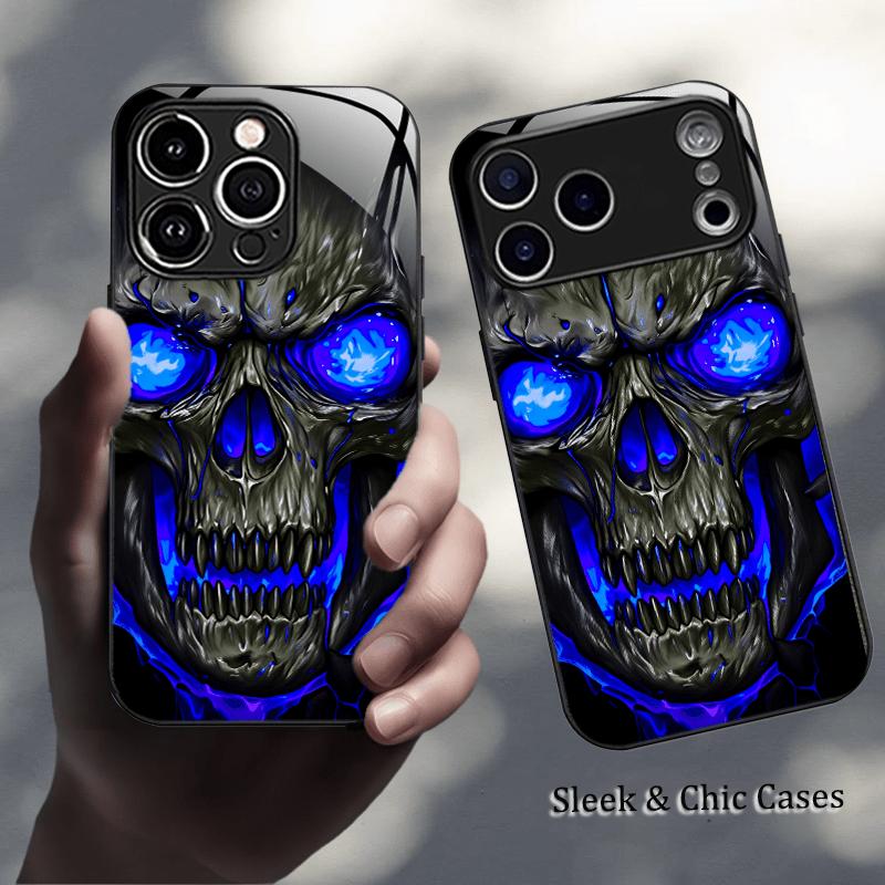 Темно-синий Череп Закаленное Стекло модные чехлы для телефона Для iphone 17 чехол Стеклянный Чехол для Телефона для iPhone 17 16 15 14 13 12 pm Pro Plus