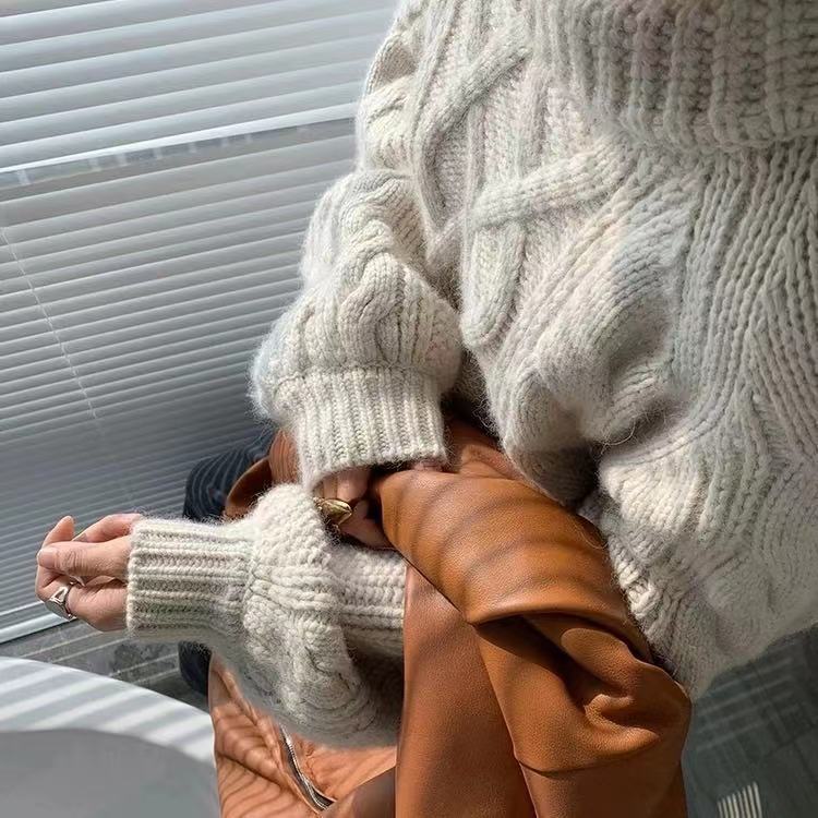 2022 New Pullover Sweater Women's Crew Neck Twist Loose Knitwear Female Long Sleeve