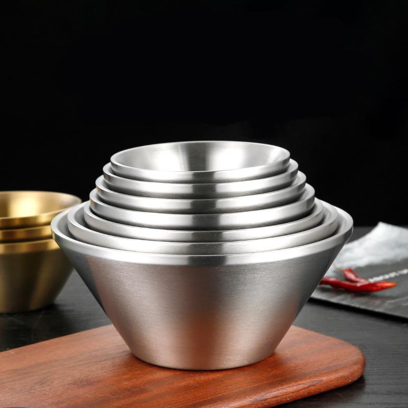 Двухслойная миска из нержавеющей стали, корейская V-образная, салатная еда, ужин, миски для риса, столовые приборы, столовая посуда, кухонные принадлежности