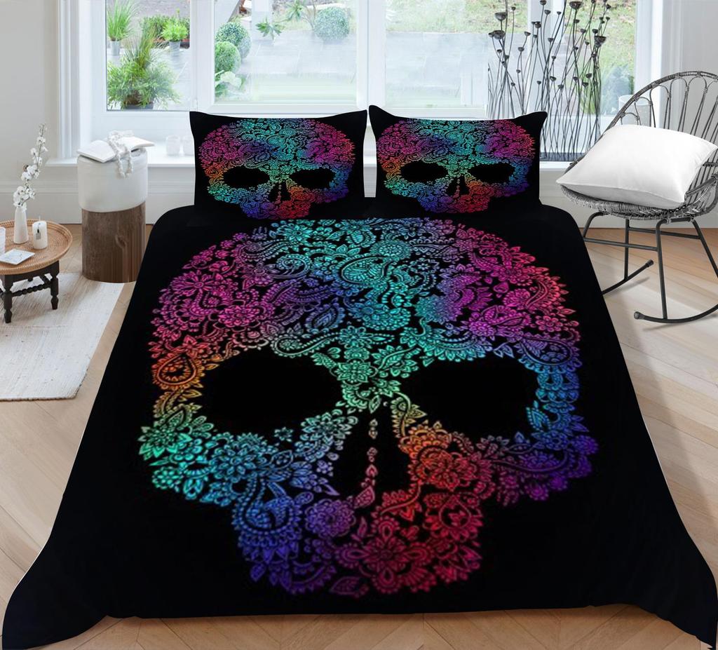 Home Bed Set Skull Print Pillowcase Bedspreads Soft Duvet Cover Queen King Size Teen Boy Girl 3D Soft Quilt Cover