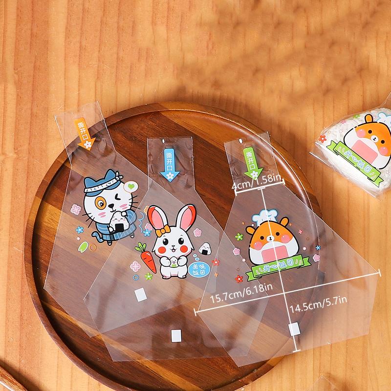 50 шт. Треугольный пакет для упаковки роллов для суши с рисом и овощами, мультяшный узор, пакет для суши, пищевая сумка для разогрева в микроволновой печи