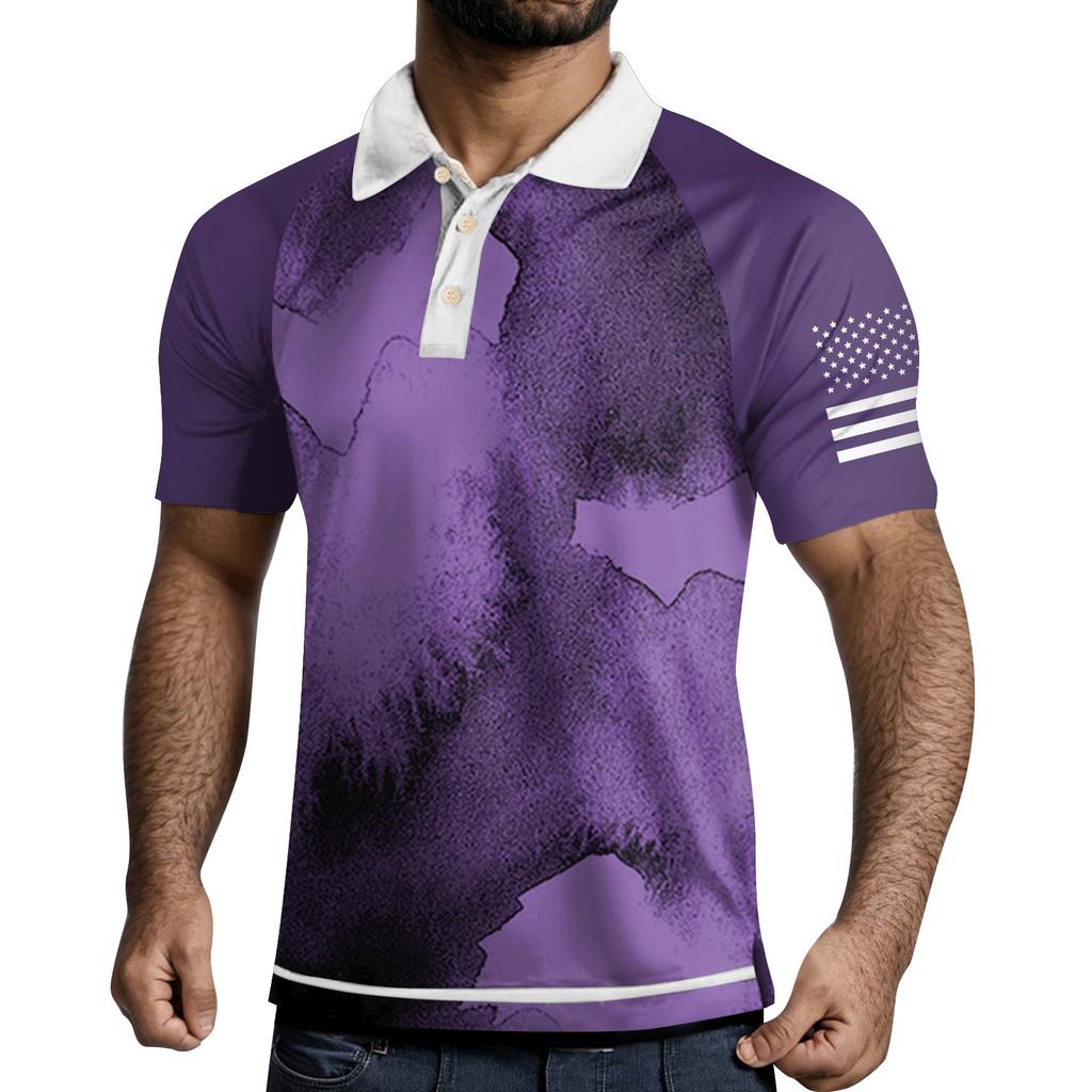 Men's Three Button Printed Lapel Short Sleeve Shirt Top