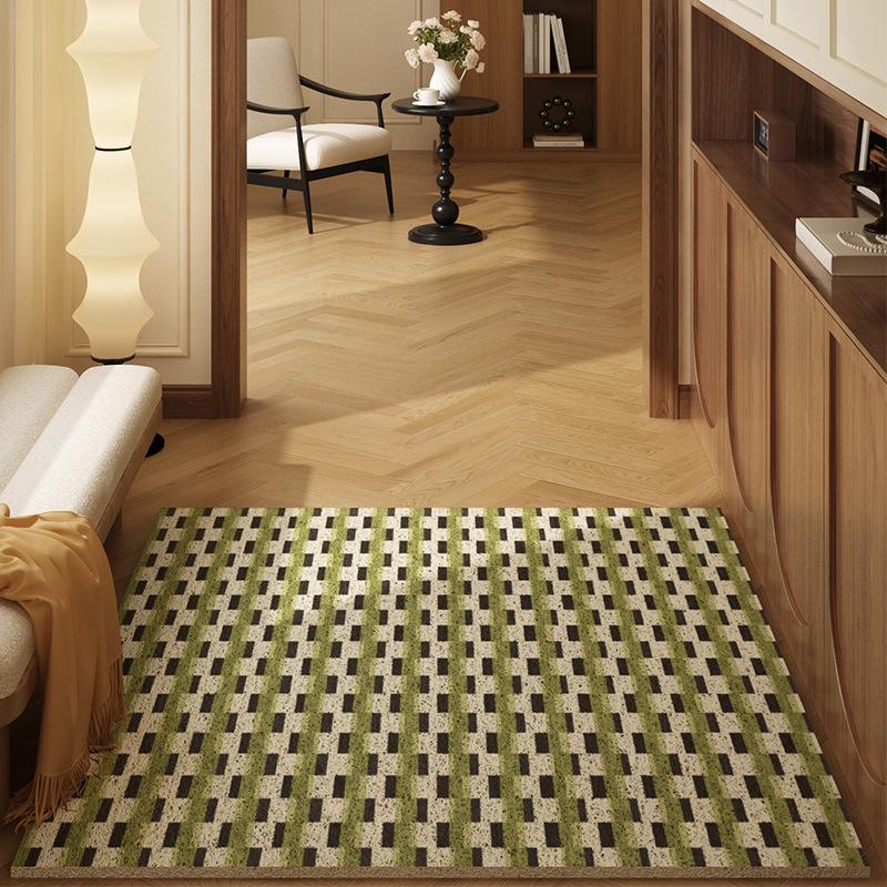 Французский Винтажный Зеленый Шелковый Коврик для Двери: Износостойкий, грязеотталкивающий, нескользящий коврик для прихожей для использования в помещении/на улице