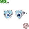 Серебряные серьги «Дьявольский глаз» в форме сердца с синим цирконием в западном стиле, серьги из стерлингового серебра 925 пробы для женщин Sce1134
