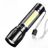 511 Mini USB Rechargeable LED Flashlight with COB Telescopic Zoom and Logo Printing