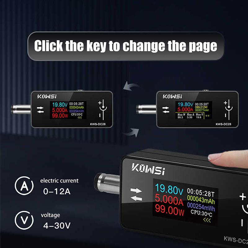 Kws-Dc28 0,96-дюймовый TFT HD цифровой дисплей Dc 5,5*2,5 интерфейсный тестер напряжения амперметр измеритель мощности Multi In One дисплей