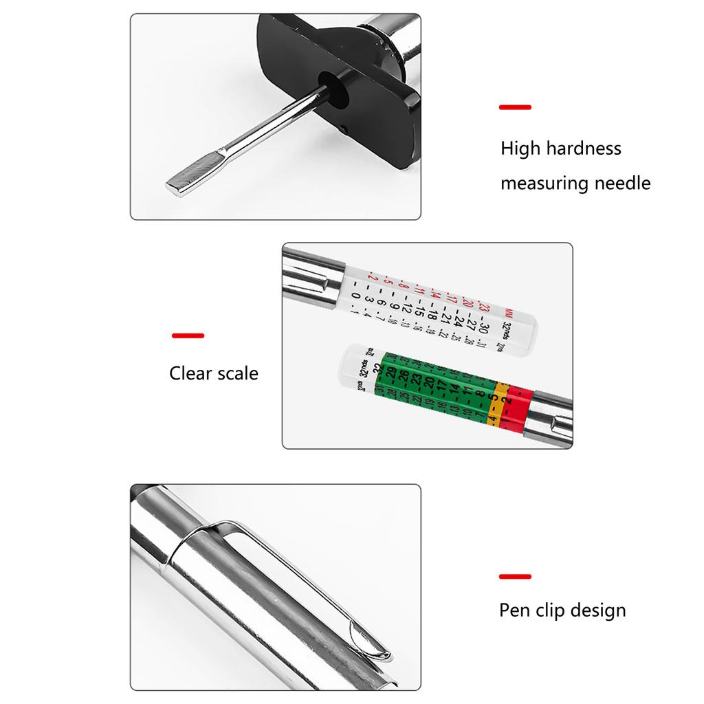 0-32nds/0-25mm Автомобильный измеритель глубины шин Универсальный автомобильный измеритель глубины протектора шин Профессиональный измеритель глубины резьбы шин