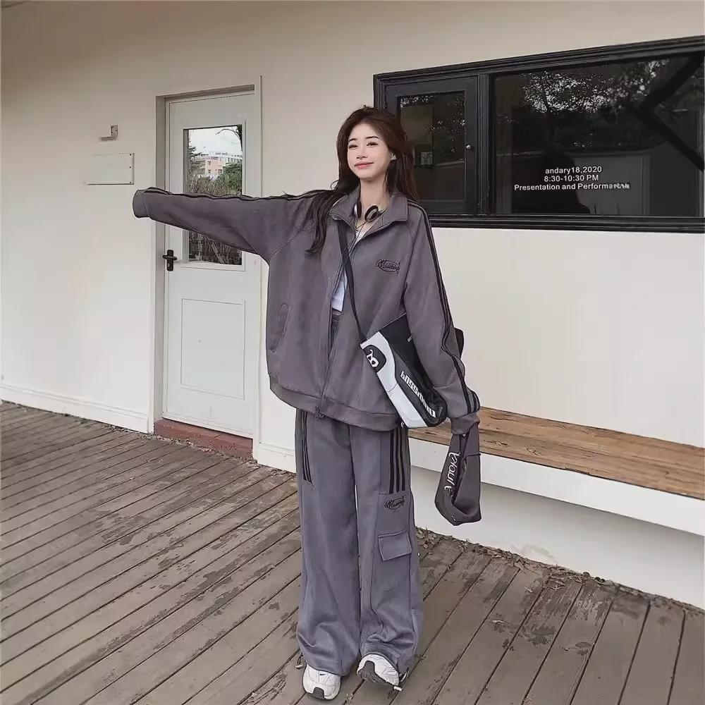 Модный осенний свитер больших размеров и повседневный спортивный комплект из двух предметов для женщин (Подходит для веса 200-300 фунтов)