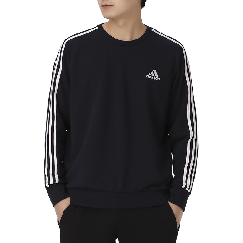 adidas Сплошной цвет с принтом логотипа, трехполосный свитшот с круглым вырезом, мужские топы, темно-синий GK9079