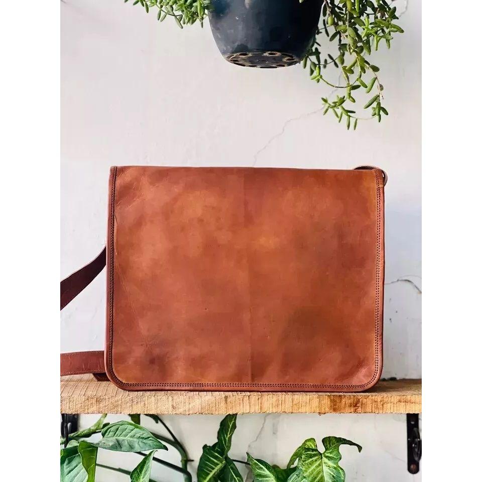 Messenger Goat Leather Brown Shoulder (Free Sling Black Bag Size - 9 X 7 X 3 In )
