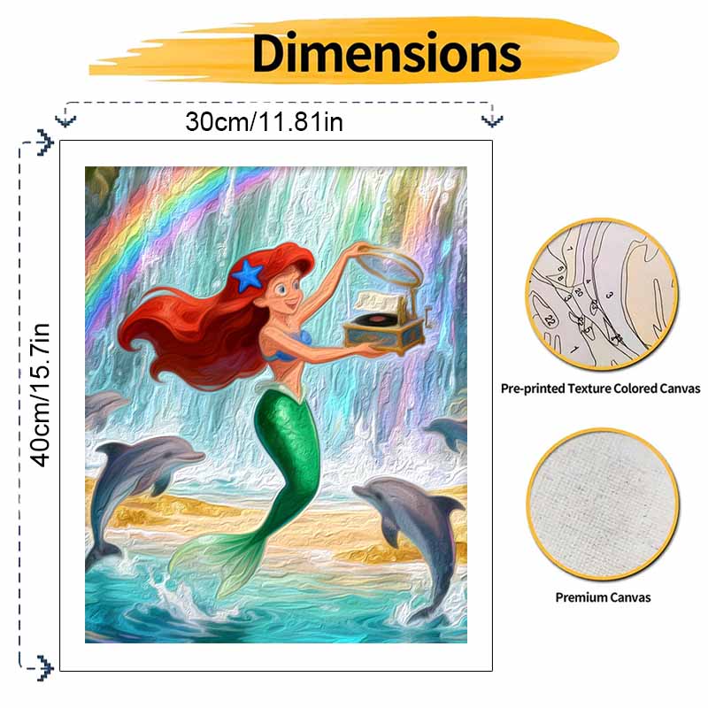 Disney digital oil painting diy oil painting hand painting mermaid ocean rainbow dolphins living room bedroom decoration painting
