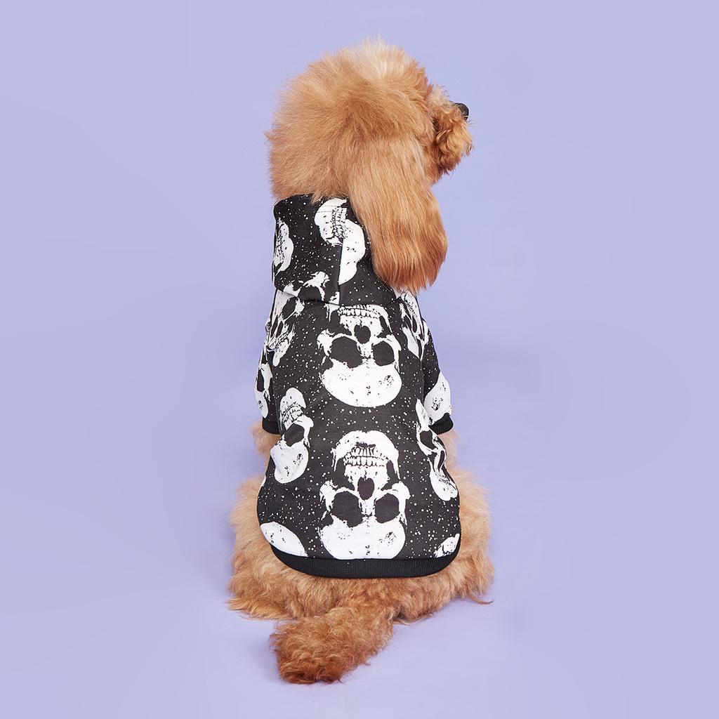 Dog Hoodie Halloween Shirts Clothes Dog Doggy Spooky Skull Pattern Dog Clothes Dog Sweatshirts Apparel Pet Turtleneck Puppy for
