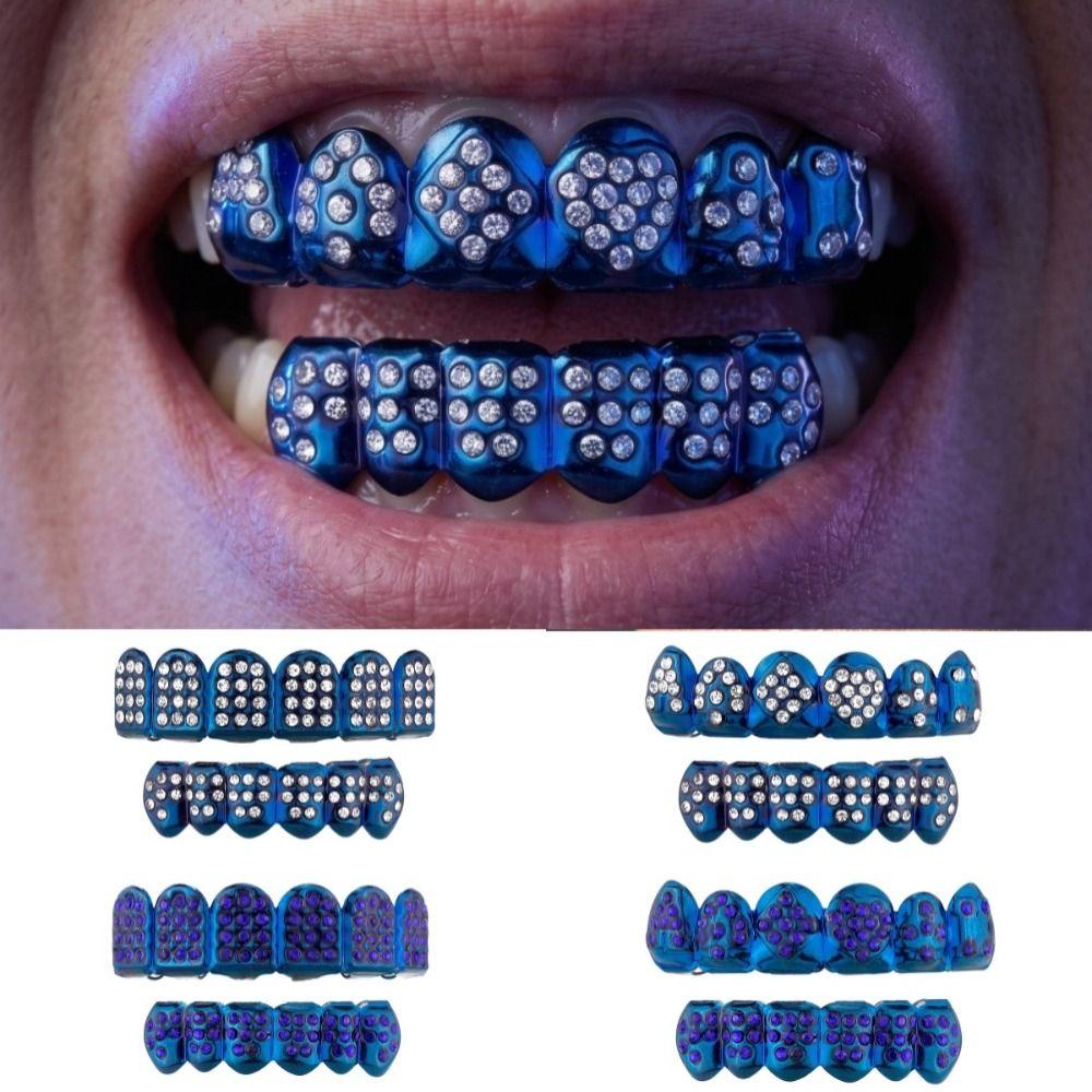 Glossy Finish Teeth Grillz Top Bottom Set Eco-friendly Copper Teeth Jewelry Rapper