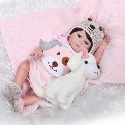 NPK 49см Reborn Baby Реалистичная кукла Силиконовая кукла для ванны всего тела с мягкой игрушкой для щенка Soft Touch