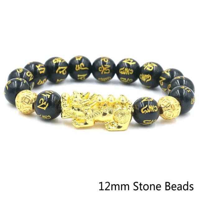 Natural Obsidian Six Character Beads Bracelet Lucky Feng Shui Pi Xiu Pi Yao Bracelet Men Wealthy Amulet Brecelets Women Jewelry
