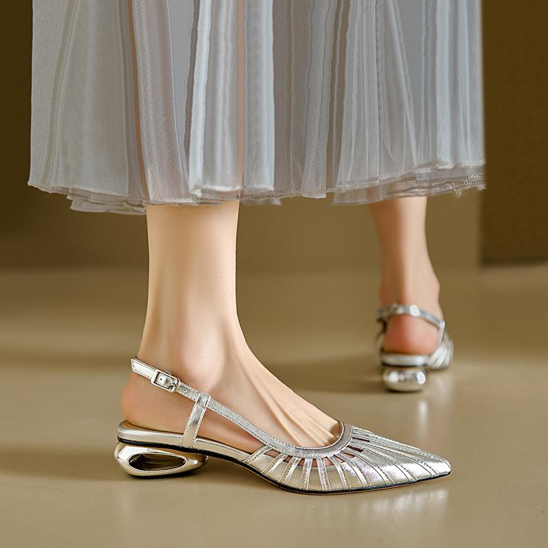 Французские сандалии с полой головкой-мешком, женские летние новые тонкие темпераментные каблуки особой формы, нишевый дизайн, римские туфли