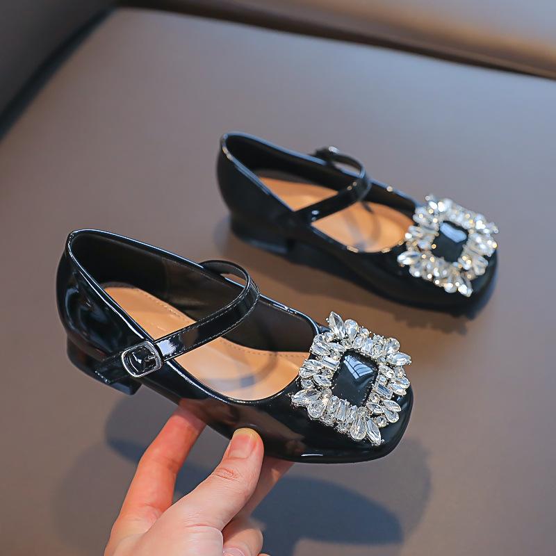 Children's Princess Shoes 2025 Spring and Autumn Korean Version of Girls' Leather Shoes Soft-soled Rhinestone Baby Girl Performance Shoes