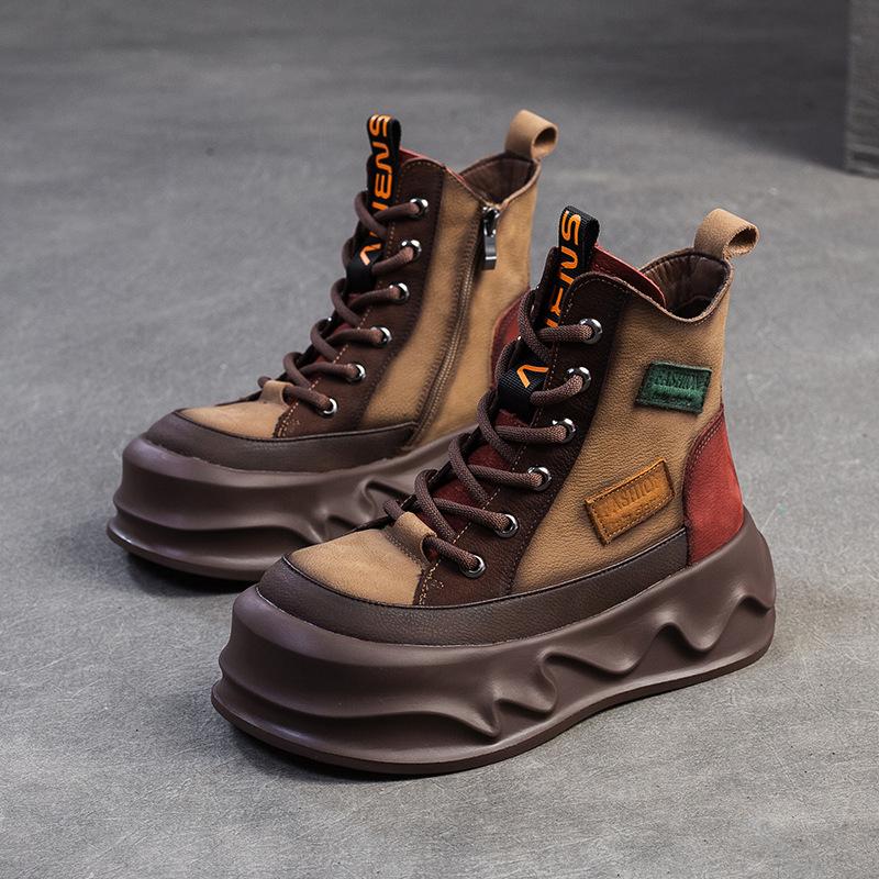 Модные женские мотоботы GKTINOO из натуральной кожи, новая модель 2025 года, на молнии, с круглым носком, женская обувь, ручная работа, ретро ботильоны на платформе