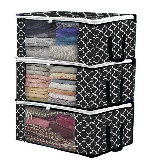 3 шт. сумка для хранения из нетканого материала с прозрачным окном на молнии, сверхмощная портативная ручка, складная пыленепроницаемая стеганая сумка для одежды