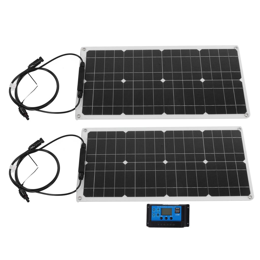 50W Solar Charger Kit Waterproof Double Piece Photovoltaic Panel with 30A Battery Charger