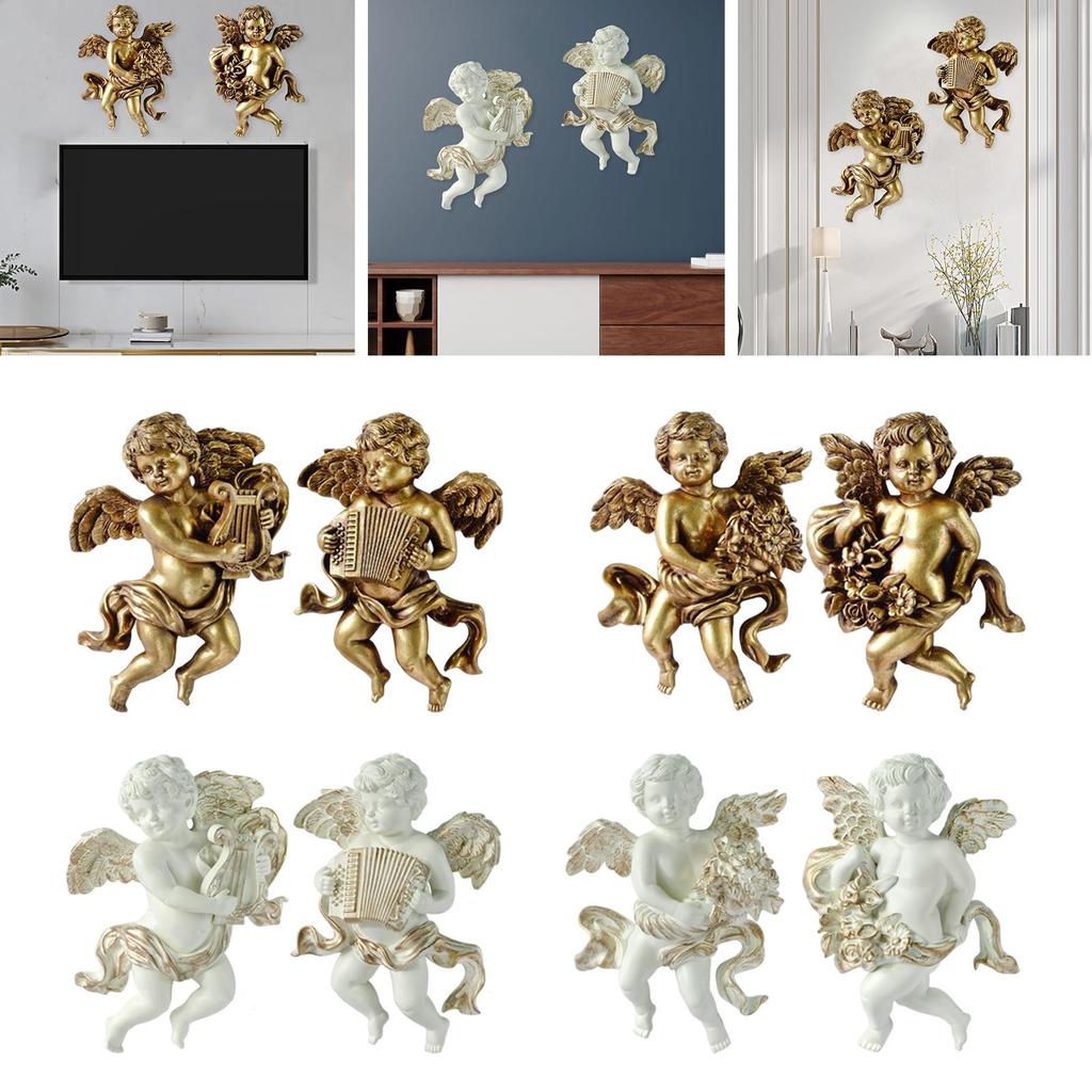 2x Angel Statue Figurines Cherub Wall Sculpture for Barchurch Dining Room