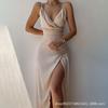 Весеннее сексуальное длинное женское платье с V-образным вырезом, на бретельках, с оборками, импортное