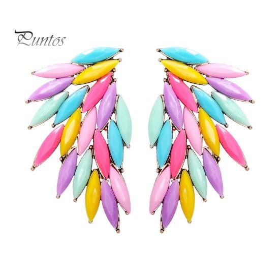 1 пара перьевых шипов в форме крыльев, серьги-гвоздики для ушей, персонализированные цветные стеклянные женские серьги-гвоздики, модные ювелирные изделия, подарок