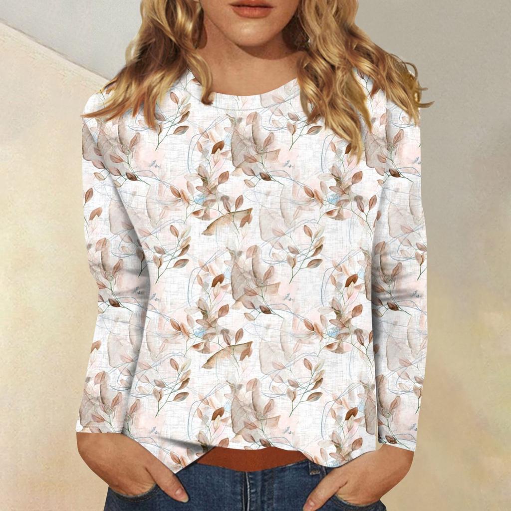Женская модная повседневная футболка с круглым вырезом и длинным рукавом с принтом, топ