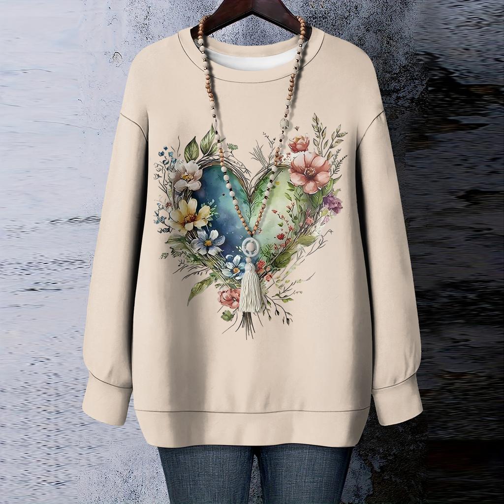 Женская футболка с цветочным принтом, круглым вырезом и длинными рукавами, свитшот