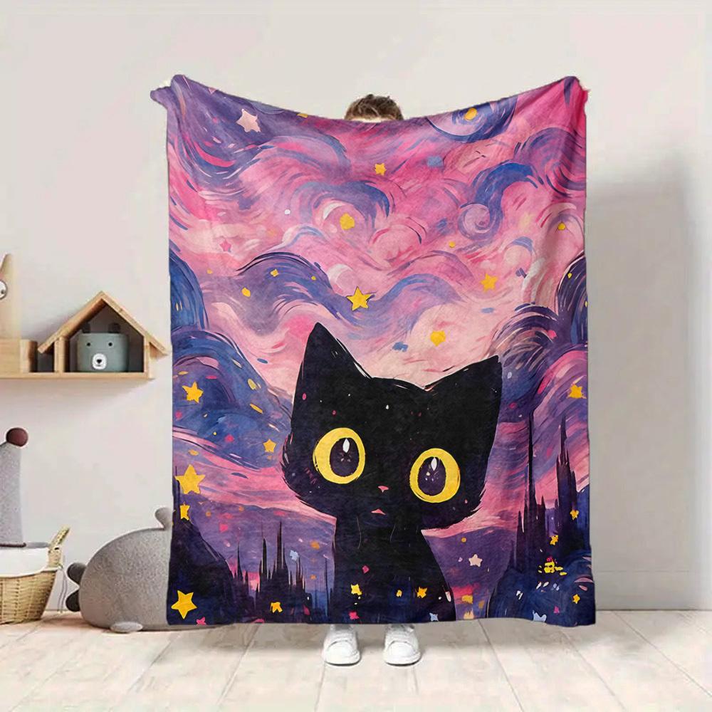 1pc Cat Fantasy Lightweight Flannel Blanket, Comfortable and Warm Blanket, for Office and Camping Sofa Bed, Livingroom033