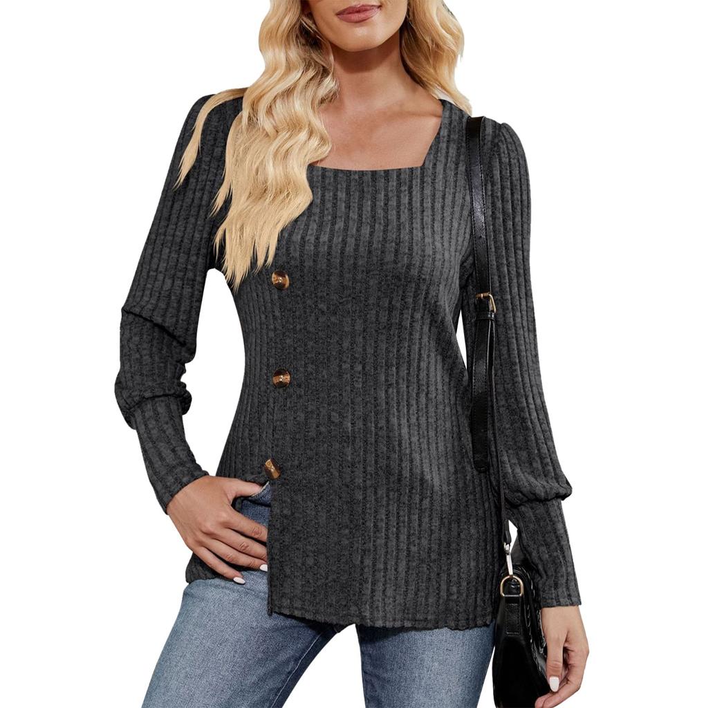 Женская зимняя футболка-свитер с квадратным вырезом и длинными рукавами