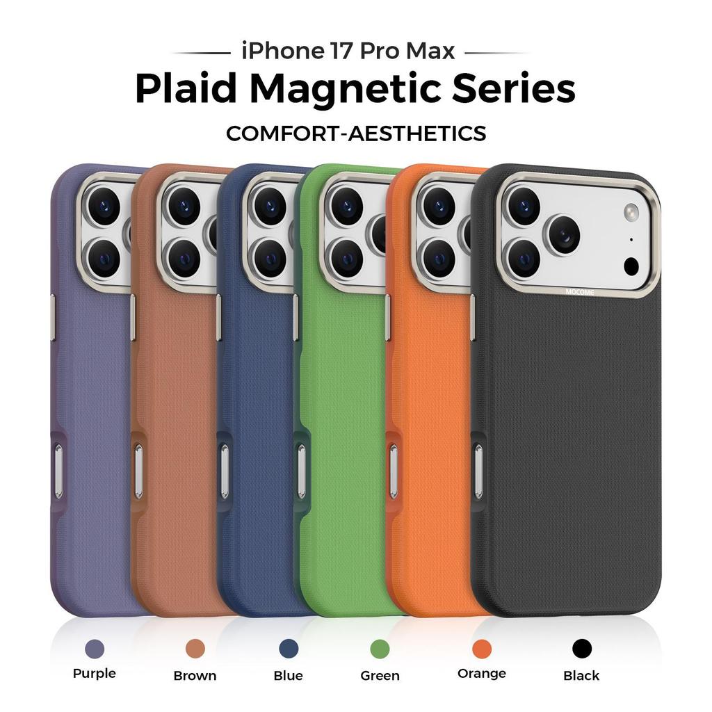 Магнитный кожаный чехол Tech Plaid с держателем для карт для iPhone 17 Pro Max