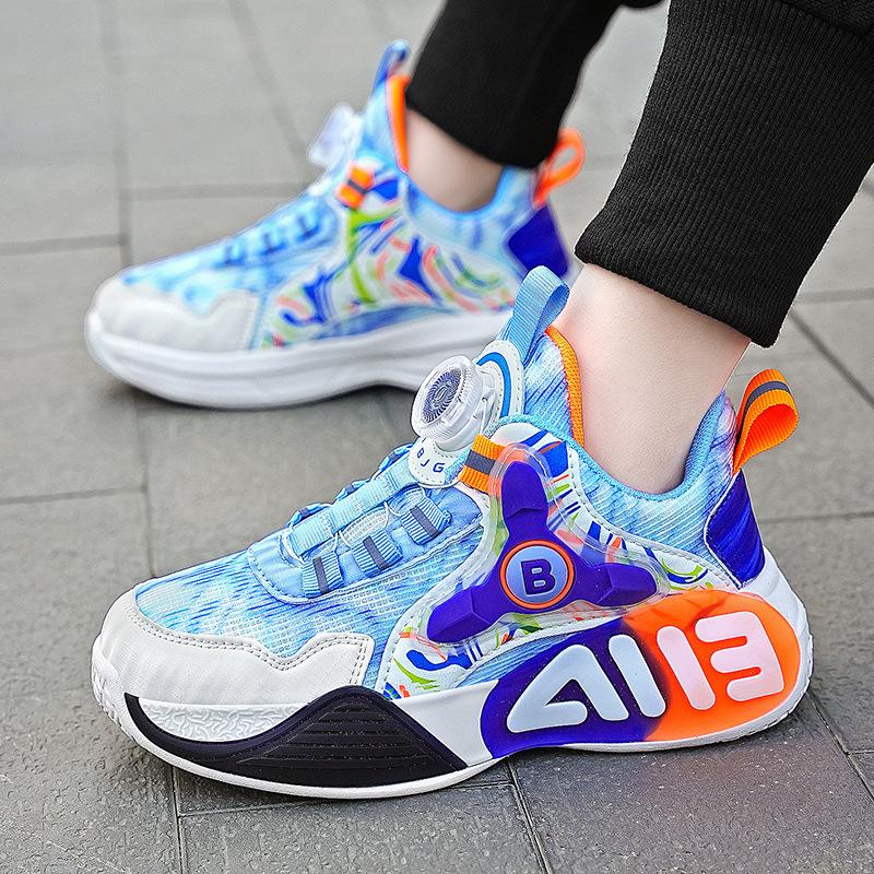 Обувь для девочек весна 2025 новые детские спортивные баскетбольные кроссовки для девочек мягкая подошва для бега вращающиеся кнопки сетка дышащая