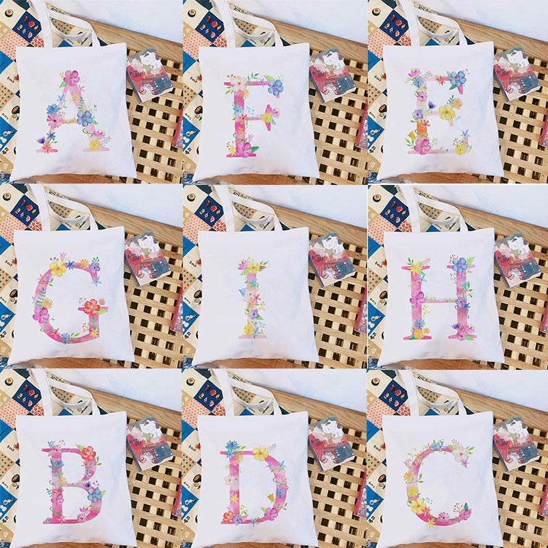 Женская холщовая сумка-шоппер Классический принт 26 букв английского алфавита Белая студенческая сумка-тоут Сумка-шоппер на плечо женская Сумка-тоут Харадзюку