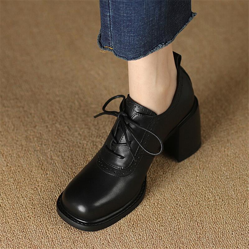 Модные Новые Весенние Туфли из Натуральной Кожи Женские Туфли с Квадратным Носком Женские Туфли-Лодочки Обувь для Женщин на Высоком Толстом Каблуке Zapatos Mujer Лоферы