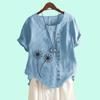 Women Casual Short Sleeved Blouse Laides Cotton Linen Top Fashion Floral Printed Loose T-shirt